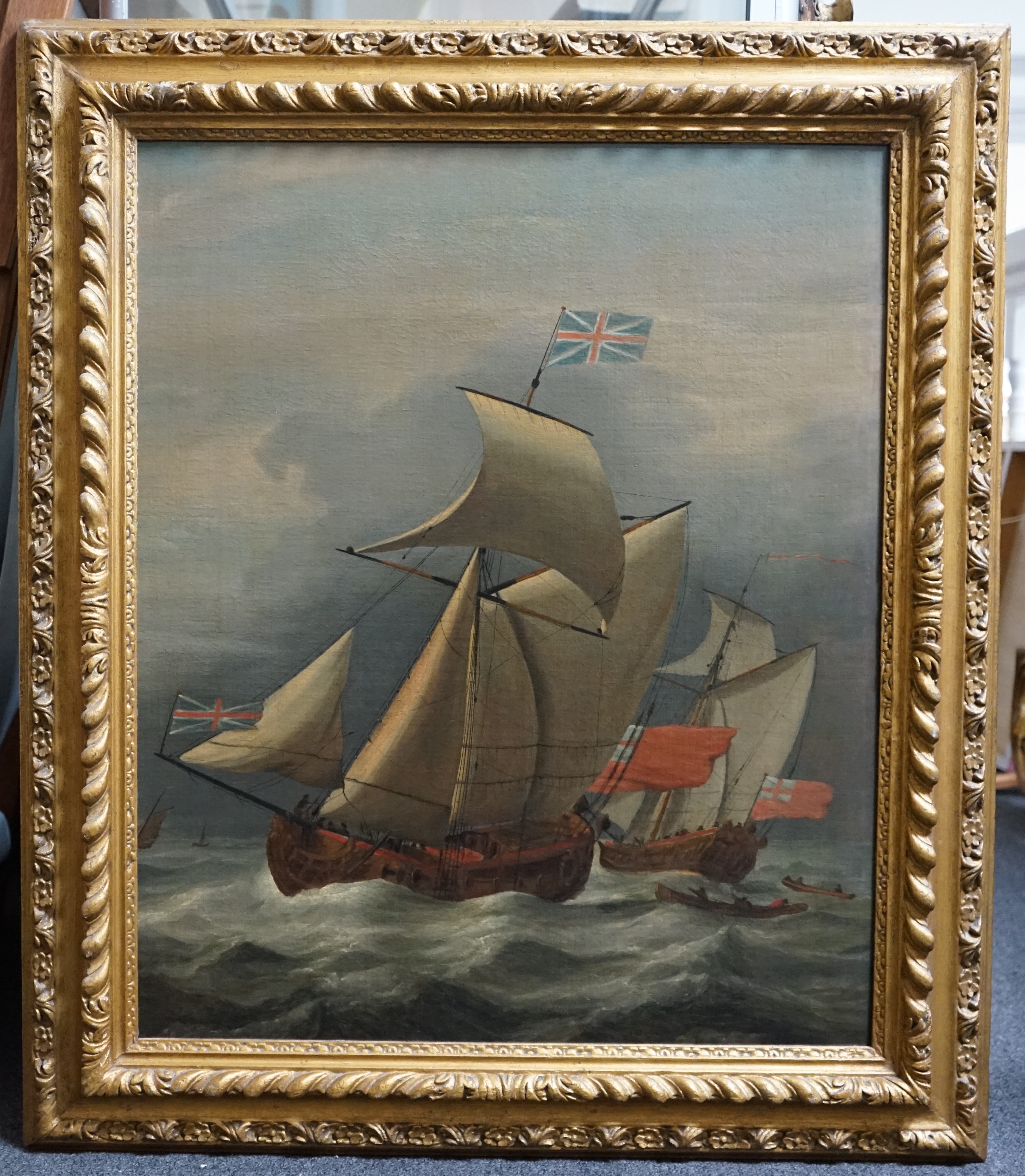 Attributed to Johann van der Hagen (Dutch, 1676-1745), 'Smack rigged Royal yachts', oil on canvas, 74 x 61cm